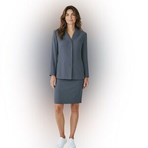 Ann Taylor Silk Slate Gray Blazer and Skirt Suit Set